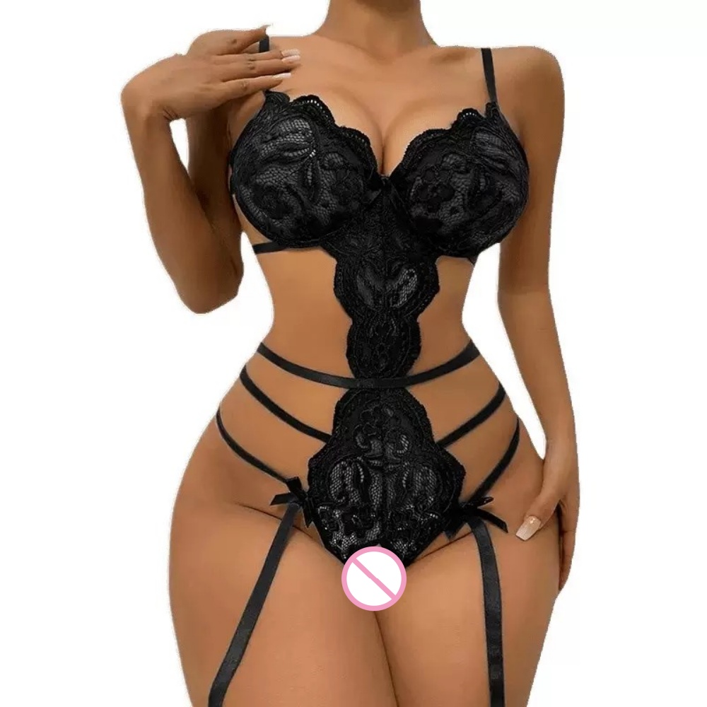 Lace Teddy Lingerie - Seksowne koronkowe body z otwartym kroczem,