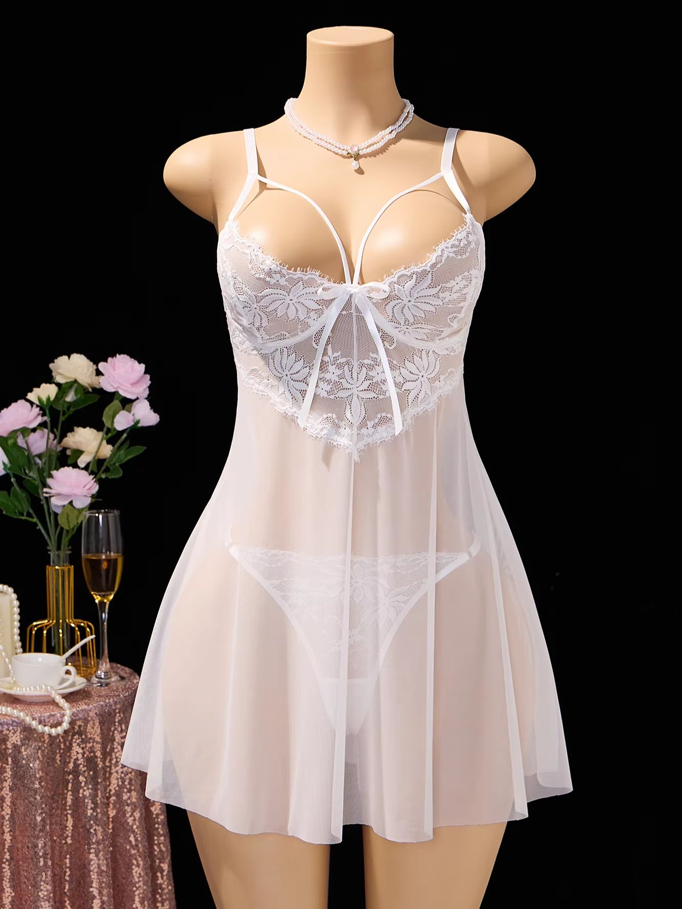 Damska biała koronkowa sukienk – Babydoll Chemise Night recenzja i cena
